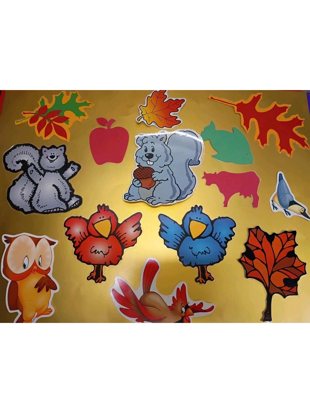Vintage 1990s Lot Of 14 Cutouts Classroom Decor Leaf Squirrel Birds Cow
